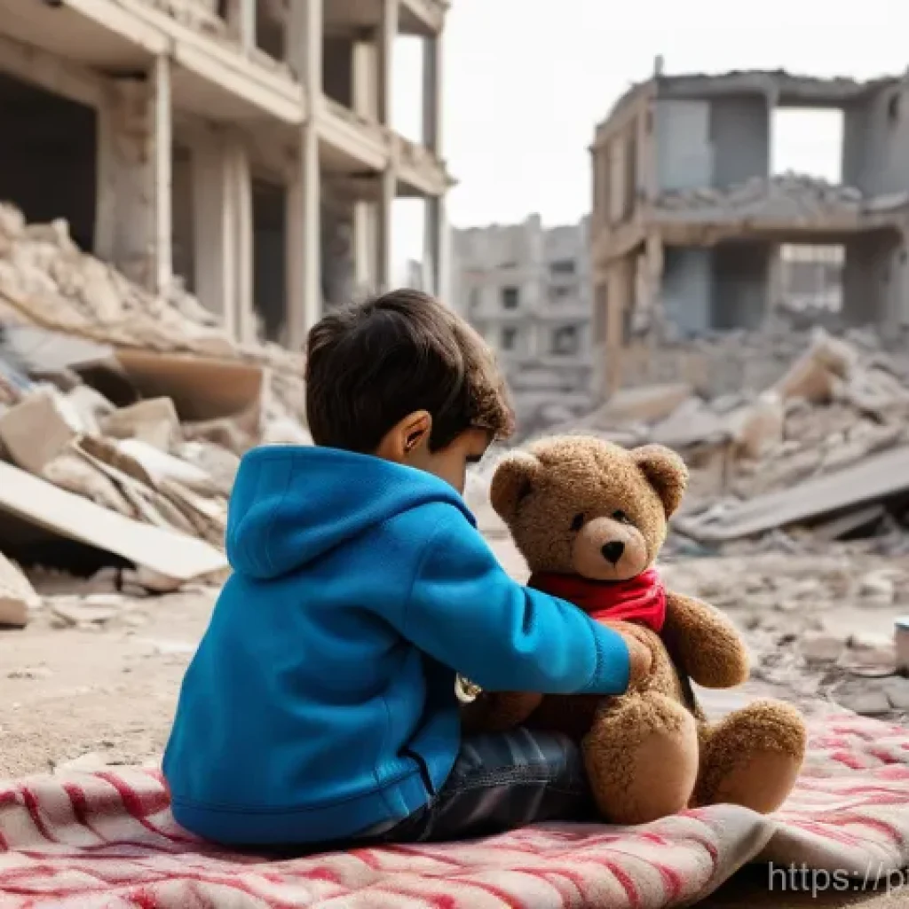 시리아 내 화학무기 사용 논란 - **Prompt: Resilience Amidst Rubble**
"A group of diverse Syrian children, aged 5-12, are sitting...