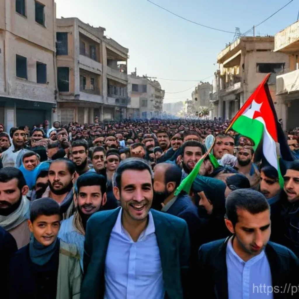 시리아의 역사적 전환점 - **Image Prompt 1: The Dawn of Hope in Damascus**
A wide shot capturing the streets of Damascus o...