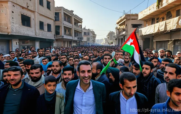 시리아의 역사적 전환점 - **Image Prompt 1: The Dawn of Hope in Damascus**
    A wide shot capturing the streets of Damascus o...