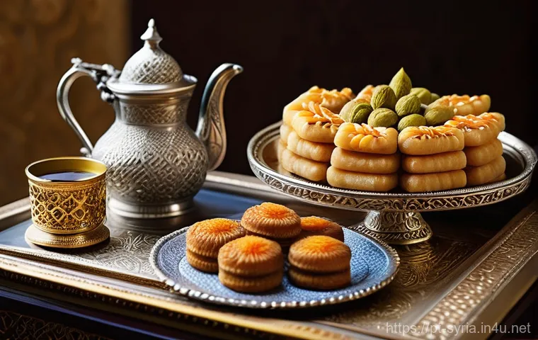 시리아의 전통 디저트  바클라바 - **Prompt for a freshly prepared Kanafeh:**
    "A vibrant, mouth-watering image of a warm Kanafeh, s...