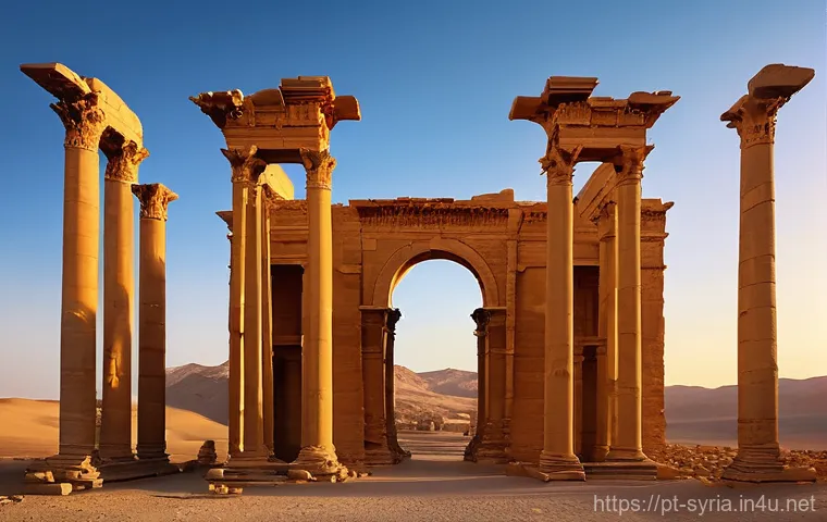 시리아의 사막 투어 - **"Echoes of Ancient Civilizations in the Syrian Dunes"**
    A wide, panoramic shot of a vast, gold...