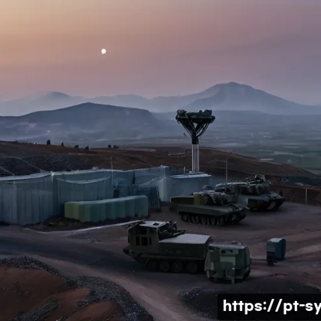 시리아 터키 국경 이슈 - A detailed scene of a tense military border zone between Syria and Turkey during dusk, showing Turki...